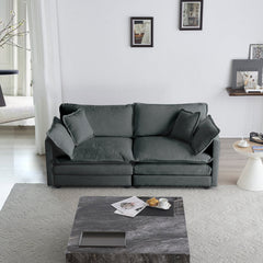Modern Fabric Loveseat Sofa Couch for Living Room, Upholstered Large Size Deep Seat 2-Seat Sofa with 4 Pillows ,Gray Chenille