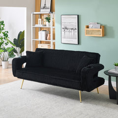 74.01 inch straight corduroy sofa bed with pillows, adjustable in three levels, designed in a minimalist style, suitable for use in living rooms and study rooms.Black