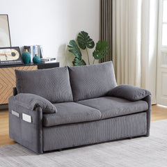 MH'' 64.5 Inch Sleeper Sofa Bed  3-in-1 Adjustable Sleeper with Pullout Bed   2 Pillows and Side Pockets  Soft Corduroy Convertible Sleeper Sofa Bed for Living Room Bedroom Apartment Office