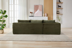 Compression Sectional Couch with Comfy Chaise, Boneless L Shape Sofa with Deep Seat, Minimalist Modular Couches Sleeper for Living Room Bedroom Apartment Lounge,corduroy,Green