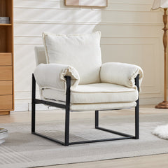 Golden Leg Adjustable Frame Sofa in Creamy White Chenille, 31.5L x 28.5W x 34.7H inches