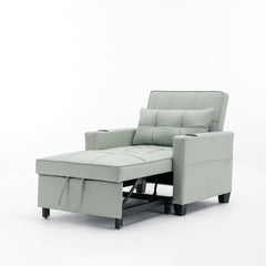 Futon Chair Bed Convertible Chair 3-in-1 Pull Out Sleeper Chair Beds with USB Ports, Wear-resistant and Anti-scratch, Armchair Bed Sleeper for Living Room (Green Leather)