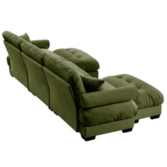 Olive Green U Shape Modular Sectional Sofa Couch with Movable Ottomans, Velvet Upholstery, 3 Seat Corner Sofa