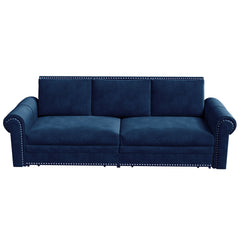 93.7 ' King Pull Out Sofa Bed, Chesterfield Sofa, 3-in-1 Velvet Convertible Sleeper Sofa with Nailhead Trim & Rolled Arm, Multi-Functional Sofa Bed for Living Room, Bedroom, Apartment, Office, Blue