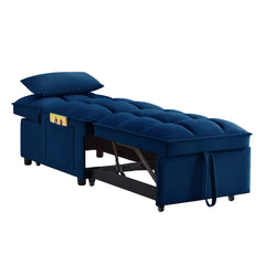 4 in1 Multi-Function Single Sofa Bed with Storage Pockets,Tufted Single Pull-out Sofa Bed with Adjustable Backrest and Pillows ,Convertible  Chaise Lounge, Navy