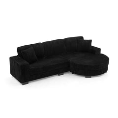 Corduroy Tufted Upholstered Sleeper Sectional Sofa, L-Shaped Modular Convertible Sofa , The arc-shaped footstool can be placed freely on the left and right-Black
