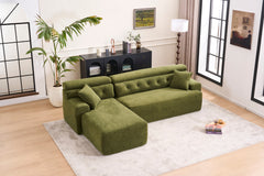 105' Modula Compression Sponge L-Shaped, Chesterfield-Inspired Design, No-Assembly Chenille Couch, 30D High-Density for Living Room, Bedroom, Apartment.Green.
