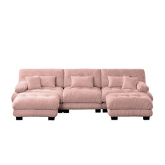 Luxury Modular Sectional Sofa Couch - Oversized U Shaped Cloud Couch for Living Room,Deep Seat Sofa Couch with 2 Ottomans ,Chenille Pink