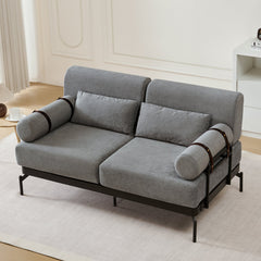 Modern Loveseat Sofa 59' Sofa Couch 2-Seater with USB Ports, Unique Cylindrical Armrests, Grey Chenille