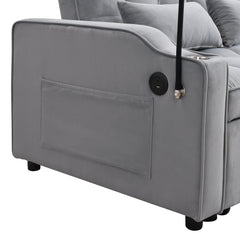 Modern Velvet Loveseat Futon Sofa Couch w/Pullout Bed,Small Love Seat Lounge Sofa with adjustable Reclining Backrest,Toss Pillows, Pockets,Furniture for Living Room,3 in 1 Convertible Sleeper Sofa Bed