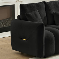 80.7 inch premium Teddy fabric sofa with 3 back pillows and 3 back cushions Solid wood frame 3 seat sofa with oversized upholstered chair for living room, bedroom, apartment and office
