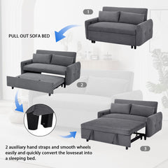 Modern Convertible Pull-out Sofa Bed with USB Ports, Dark Grey Corduroy, 57.48'