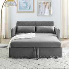 MH' Sleeper Sofa Bed w/USB Port, 3-in-1 adjustable sleeper with pull-out bed, 2 lumbar pillows and side pocket, soft velvet convertible sleeper sofa bed, suitable for living room bedroom