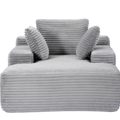 Oversized Chaise Lounge Chair Cozy Cloud Couch, Modern Plush Corduroy Upholstered Sleeper Sofa Daybed with 3 Throw Pillows and Wide Armrest for Living Room, No Assembly Required,Grey