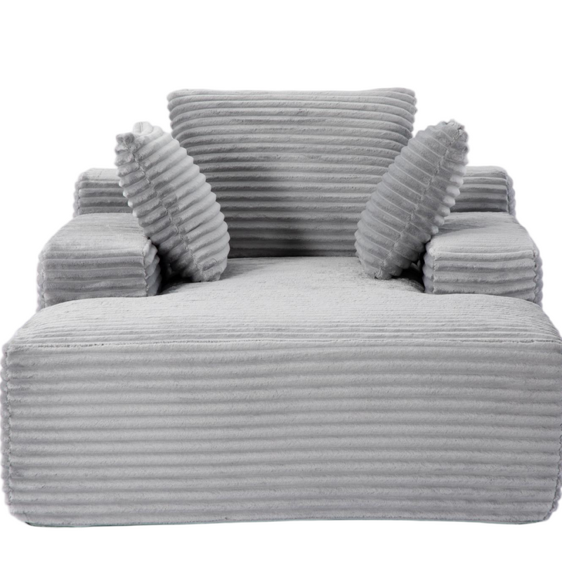 Oversized Chaise Lounge Chair Cozy Cloud Couch, Modern Plush Corduroy Upholstered Sleeper Sofa Daybed with 3 Throw Pillows and Wide Armrest for Living Room, No Assembly Required,Grey