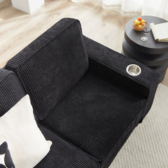 Modern Corduroy Fabric Sofa, 3-Seater Compressed Couch with Cup Holders, Black, 84.25'