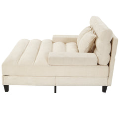 Modern Chaise Lounge Sofa 57.1' Sofa Bed Chenille Upholstered Lounge Sofa Chair with Adjustable Backrest and LED Light Strip, Beige