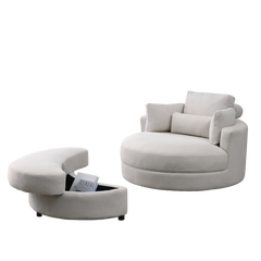 [Video] Welike Swivel Accent Barrel Modern Sofa Lounge Club Big Round Chair with Storage Ottoman Linen Fabric for Living Room Hotel with Pillows