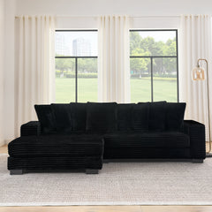 Corduroy Tufted Upholstered Sleeper Sectional Sofa, L-Shaped Modular Convertible Sofa , Can freely change the position of the footrests-Black(Assembly is required)
