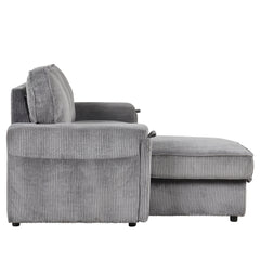U_STYLE Upholstery Sleeper Sectional Sofa with Storage Bags and 2 cup holders  on Arms