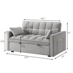 4 in1 Loveseat Sofa Bed with Armrests & Storage Pockets, Multi-Function Tufted Pull-out Sofa Bed with Adjustable Backrest and Pillows, Convertible Loveseat Sofa Couch, Gray