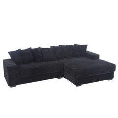 [NEW ARRIVED] [VIDEO PROVIDED] Oversized Two-Piece  Couches,  L Shaped Sofa, Corduroy, Right Chaise Daybed,with Armrests,Eight Throw Pillows,Corner Sofa,Easy To Assemble,  Black
