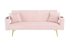 74.01 inch straight corduroy sofa bed with pillows, adjustable in three levels, designed in a minimalist style, suitable for use in living rooms and study rooms.Pink