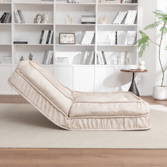 Upholstered Human Dog Bed for Adults and Pets - Bean Bag Floor Sofa with Massage Pillow, 5 Adjustable Positions & 2 Soft Pillows - Beige Velvet with Foam and Iron - Plastic Frame