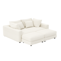 104.3 ' Plush Corduroy 4-Seat Sofa, Modern Comfy Upholstered Sofa Cloud Couch, Deep Seat Couches with Soft Pillows and 2 Ottomans, Convertible Sofa Lounge Chair, for Living Room,Apartment,Office,Beige
