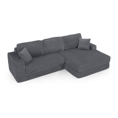 Modern Minimalist L-Shape Modular Sectional Sofa with Compressed Corduroy Upholstery in Gray
