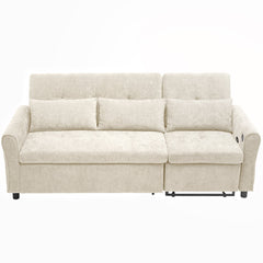 Beige 2-in-1 82' Three-seater Sofa with Pull-out Bed and Reversible Recliner, Chenille Upholstery