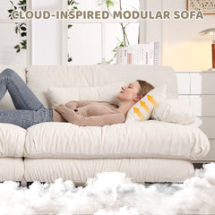 3-Seater Sectional Sofa Modular Deep Seat Sofa Couch , Chenille Sofa Soft Comfy Upholstered Furniture for Living Room, Apartment, Studio, Office,Chenille White