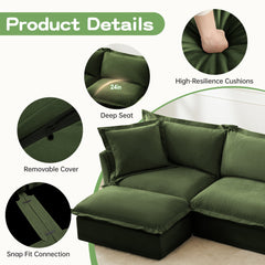 Slip-covered Armchair with 1 Big Back Cushion and 2 Big Toss Pillows, Single Deep Seat Comfy Single Couch Sofa Multiple Large Soft Pillows, Chenille Fabric, Green