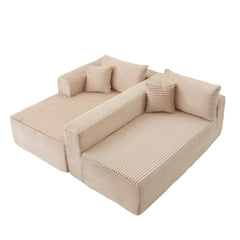 Compression Sectional Couch with Comfy Chaise, Boneless L Shape Sofa with Deep Seat, Minimalist Modular Couches Sleeper for Living Room Bedroom Apartment Lounge,corduroy,Beige