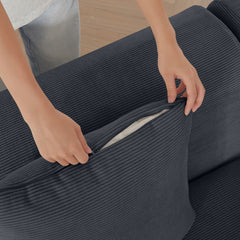 Modern L-Shaped Modular Sectional Sofa with Corduroy Upholstery in Dark Gray, Oversized 3-Seater Couch with Deep Seat and Movable Ottoman – No Assembly Required