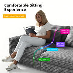 104.3 ' Plush Corduroy 4-Seat Sofa, Modern Comfy Upholstered Sofa Cloud Couch, Deep Seat Couches with Soft Pillows and 3 Ottomans, Convertible Sofa Lounge Chair, for Living Room,Apartment,Office,Grey