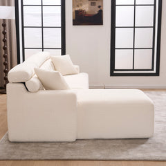 LY-029B Convertible Chaise Sectional Sofa, Full Compression Sponge Modular Couch, Cloud White 3-Seater, Wood Grain Chenille, 2 Pillows, 86'L