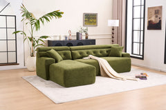 105' Modula Compression Sponge L-Shaped, Chesterfield-Inspired Design, No-Assembly Chenille Couch, 30D High-Density for Living Room, Bedroom, Apartment.Green.