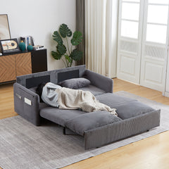 MH'' 64.5 Inch Sleeper Sofa Bed  3-in-1 Adjustable Sleeper with Pullout Bed   2 Pillows and Side Pockets  Soft Corduroy Convertible Sleeper Sofa Bed for Living Room Bedroom Apartment Office