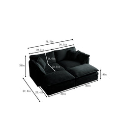 4 - Piece Upholstered Sectional Sofa, 1 - Piece of 2 Seater Sofa and 2- Piece of Ottomans , 2 Seater Loveseat Lounge with Ottomans , Black Chenille