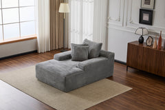 Oversized Chaise Lounge Chair Cozy Cloud Couch, Modern Plush Corduroy Upholstered Sleeper Sofa Daybed with 3 Throw Pillows and Wide Armrest for Living Room, No Assembly Required,Grey