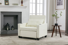 Futon Chair Bed Convertible Chair 3-in-1 Pull Out Sleeper Chair Beds with USB Ports,Wear-resistant and Anti-scratch,  Armchair Bed Sleeper for Living Room (White Leather)