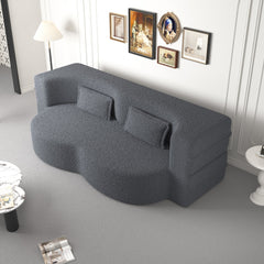 Modern Floor Sofa, with 2 Pillows, Convertible Teddy Fabric Foam Filled Bed, 15 inch Full Size Folding Mattress, Suitable for Living Room, Guest room, Game Room, Grey