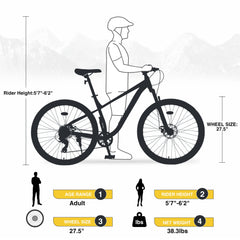 27.5 Inch Wheels 8 Speed Mountain Bike, for Men Women Boys and Girls, Front Suspension, Steel Frame