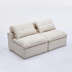[NEW ARRIVED] [VIDEO PROVIDED]Modular Sofa,No Armrests,At will DIY,Soft Chenille Fabric,Neck Pillow-Back Lounge Sofa Chair,Reading Nook, or Apartment Living, Lumbar Pillow,2 Seats,Upholstered,Beige