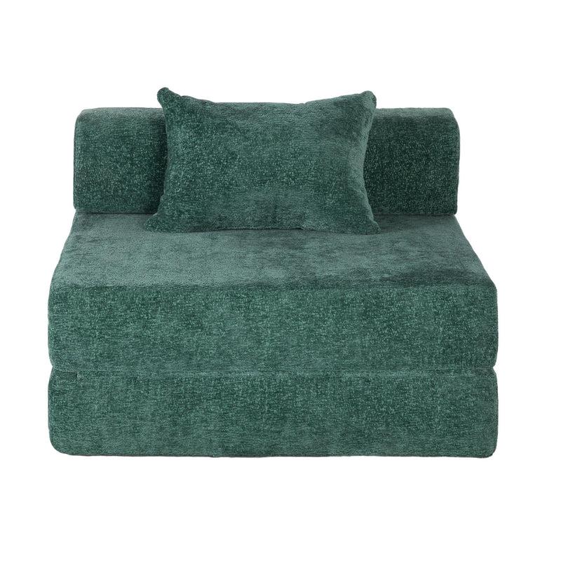 Compression Sofa,Convertible Floor Sofa Bed with Fixed-Shape Frame,Single Seater Boneless Modular Sectional Sofa,No Assembly Required,Chenille fabric,for Living Room Bedroom,Dark Green