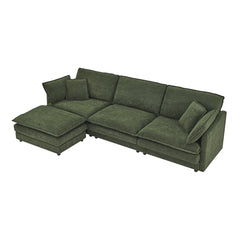 Modern Home Living Room L-Shaped Sectional Sofa Couches with Ottoman, Convertible Oversized 4 Seater Couch Towel Fabric, Green