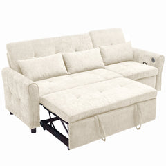 Beige 2-in-1 82' Three-seater Sofa with Pull-out Bed and Reversible Recliner, Chenille Upholstery