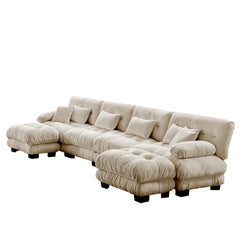 Free Combination Modular Sectional Sofa,U Shaped Couch for Living Room, 4-Seater Comfy Cloud Couch with 2 Ottomans, Chenille Light coffee