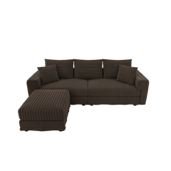 82.7 ' Plush Corduroy 3-Seat Sofa, Modern Comfy Upholstered Sofa Cloud Couch, Deep Seat Couches with Soft Pillows and 1 Ottomans, Convertible Sofa Lounge Chair, for Living Room,Apartment,Office,Camel
